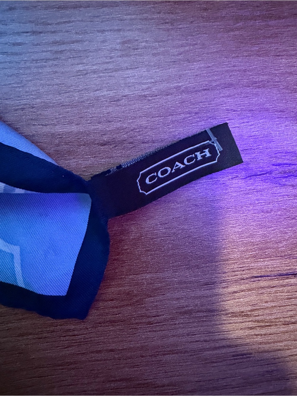 Coach Blue Logo Print Silk Scarf - Picture 3 of 5